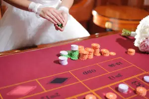 Wedding bride playing roulette